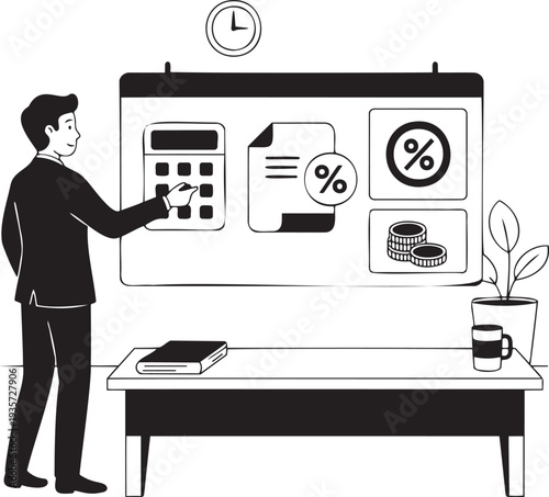 Man calculating financial data, business planning, and accounting