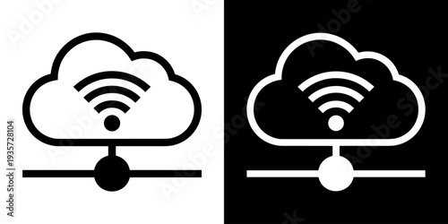 Cloud Server icon concept in flat black and white style on clean background vector illustration design