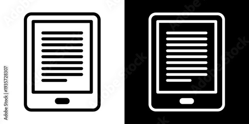 Ebook icon icon concept in flat black and white style on clean background vector illustration design