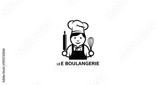 Baker Chef Logo Icon with Rolling Pin and Whisk for Bakery Business