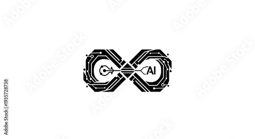 Artificial intelligence infinity symbol logo with circuit board pattern and AI text