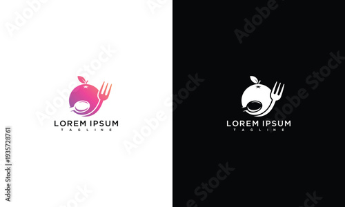 Healthy Food Logo Design Fresh Fruit Fork  Spoon for Restaurant Diet  Nutrition Brand.