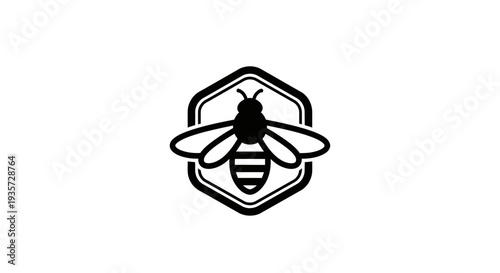 Bee icon in hexagon shape, simple black vector logo design