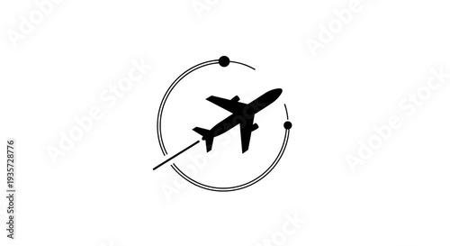 Airplane flight path icon, global travel and aviation symbol