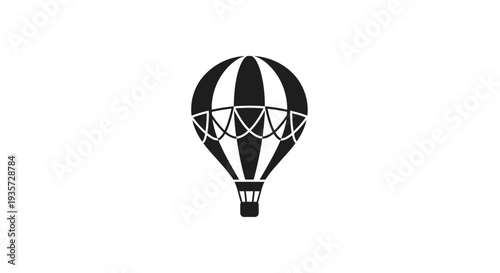 Black and white hot air balloon icon, simple graphic design