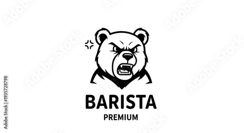 Angry Bear Head Barista Premium Logo Design - Coffee Brand Mascot Illustration
