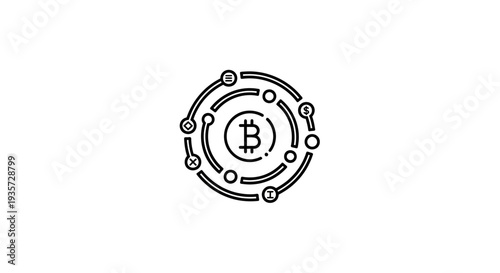 Bitcoin Cryptocurrency Network Icon - Digital Finance and Blockchain Technology Concept