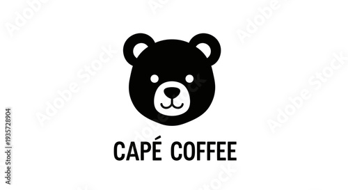 Cute Bear Head Coffee Cafe Logo Design Black and White Minimalist Illustration