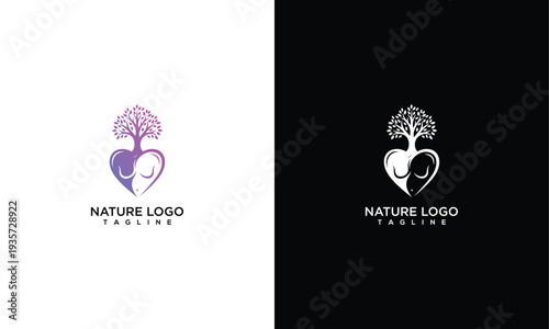 Nature Love Tree Heart Logo Design. Organic Health  Wellness Symbol. Growth Balance  Care Icon.
