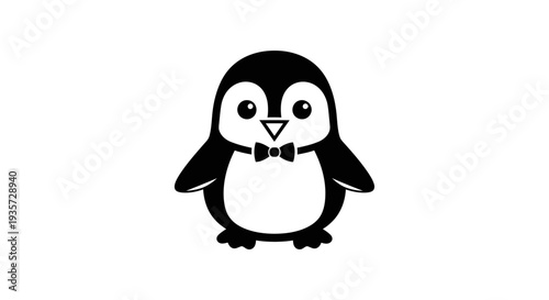 Wallpaper Mural Cute Cartoon Penguin with Bow Tie Illustration - Black and White Vector Character Torontodigital.ca