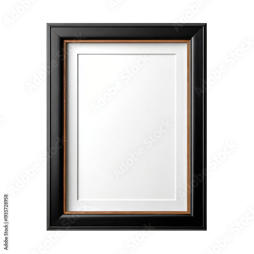 Elegant Black Picture Frame With White Mat Board And Wood Trim Isolated