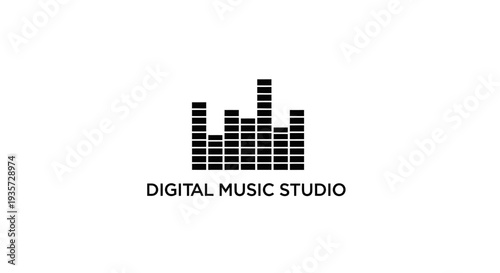 Digital Music Studio Logo with Sound Equalizer Bars Icon