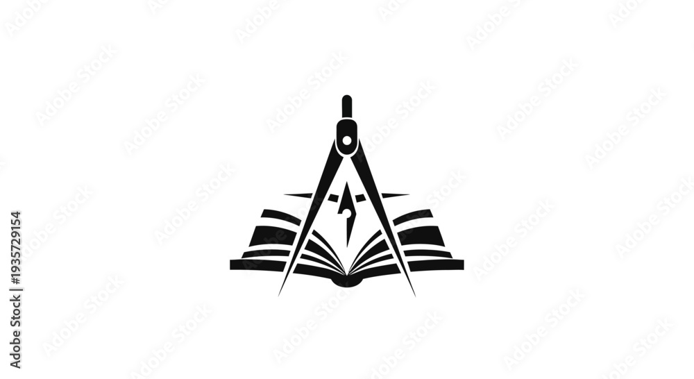 custom made wallpaper toronto digitalEducation and Science Logo with Open Book, Drafting Compass, and Lightning Bolt