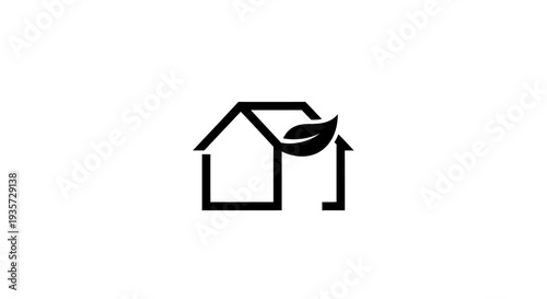 Eco-friendly house icon with leaf, sustainable home and green living concept
