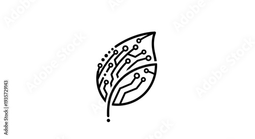 Eco-Friendly Tech Leaf Icon: Sustainable Digital Circuitry Symbol