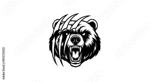 Fierce Bear Head with Claw Marks Vector Illustration, Angry Grizzly Mascot Design