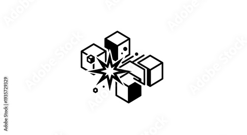 Exploding Cubes Breakdown Icon: Digital Fragmentation & System Disruption Concept