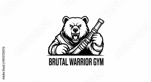 Fierce Bear Mascot Logo with Weapon for Gym Fitness and Strength Branding