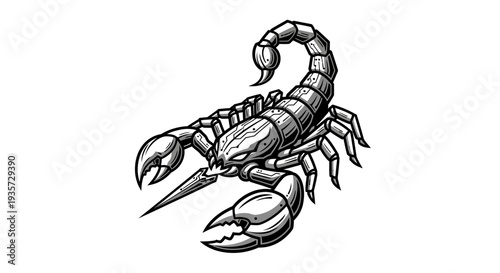 Fierce Scorpion Illustration with Weapon - Black and White Graphic Design