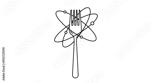 Food Science Concept: Fork with Orbiting Atom Symbol, Molecular Gastronomy