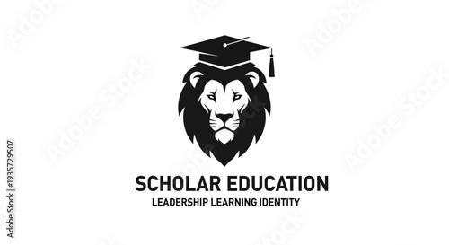 Lion Head with Graduation Cap Logo for Scholar Education and Leadership Learning