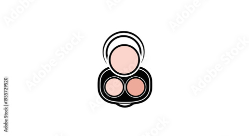 Makeup palette illustration, cosmetic compact with blush and eyeshadow shades, beauty product icon