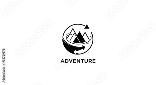 Minimalist Adventure Mountain Logo with Circular Arrows - Outdoor Travel Icon