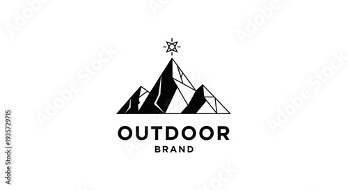 Minimalist Mountain Peaks Logo with Guiding Star for Outdoor Adventure Brand