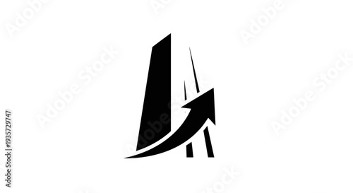Modern Business Growth Concept with Upward Arrow and Abstract Building Silhouette