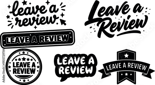Hand drawn badge set leave a review vector labels script and stamp style icons for ratings and feedback modern minimalist