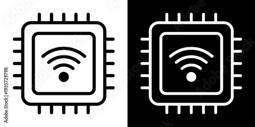 Chip icon concept in flat black and white style on clean background vector illustration design