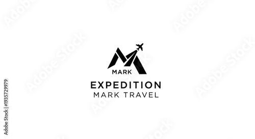 Modern Travel Expedition Logo with Abstract M Letter and Airplane Icon Design