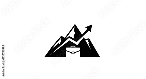 Mountain Business Growth Logo with Upward Arrow and Briefcase Icon