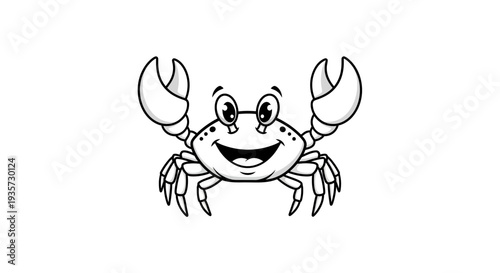 Smiling Cartoon Crab Outline Illustration Isolated on White Background