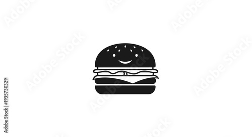 Smiling Hamburger Icon Black White Simple Graphic