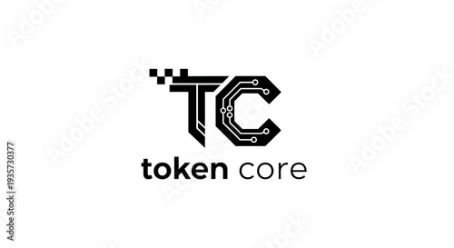 Token Core logo with digital circuit board design, cryptocurrency and blockchain technology concept
