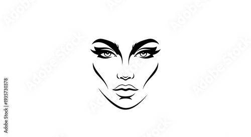 Stylized Woman Face Line Art with Dramatic Eyes and Bold Makeup