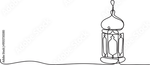 Arabic lantern, Fanous, Fanoos, the light of the world one line art. Continuous line drawing of online Muslims, Islam, traditions, clothing, folk, oriental.one line vector illustration 