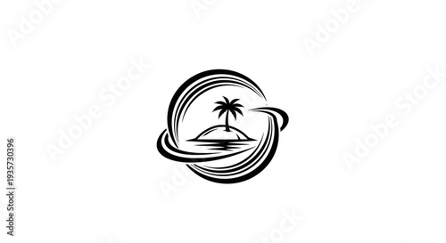 Tropical island palm tree logo design with abstract waves