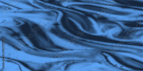 Abstract vector torn halftone fluid wavy square frame. Scratched dotted pop art dynamic frame.