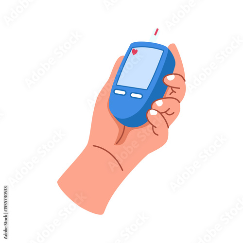 Person holds small electronic device used for measuring bodily fluid levels