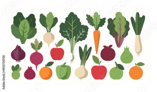 Decorative Organic Produce Assortment Vector Illustration