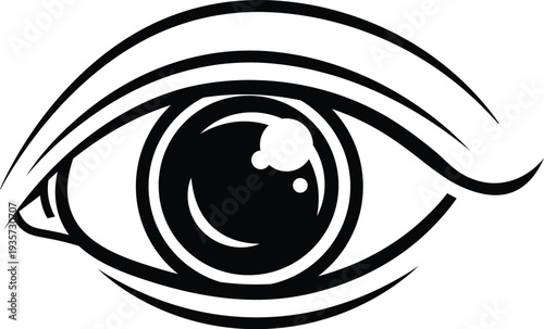 A stylized illustration of a human eye with bold black lines on a white background
