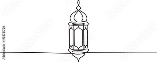 Arabic lantern, Fanous, Fanoos, the light of the world one line art. Continuous line drawing of online Muslims, Islam, traditions, clothing, folk, oriental.one line vector illustration