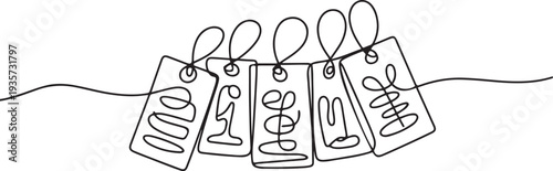 continuous line of price labels.single line drawing of price label paper with string.one line vector illustration with white background