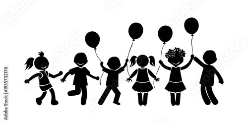 Children with balloons having fun in a playful and joyful atmosphere
