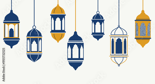 Ramadan Kareem Night Illustration with Mosque, Lanterns, Crescent Moon and Iftar Dates