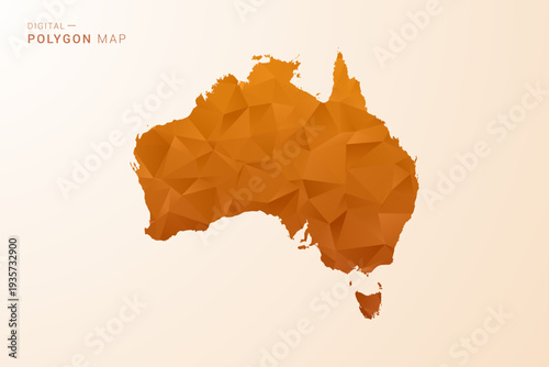 Australia Map - Low Poly Polygon Vector Illustration in Orange Hue, Clean Geometric Style, Isolated on White Background.