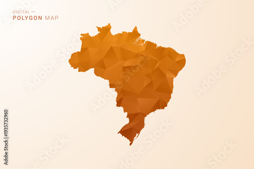 Brazil Map - Low Poly Polygon Vector Illustration in Orange Hue, Clean Geometric Style, Isolated on White Background.