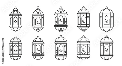 Ramadan Kareem Night Illustration with Mosque, Lanterns, Crescent Moon and Iftar Dates